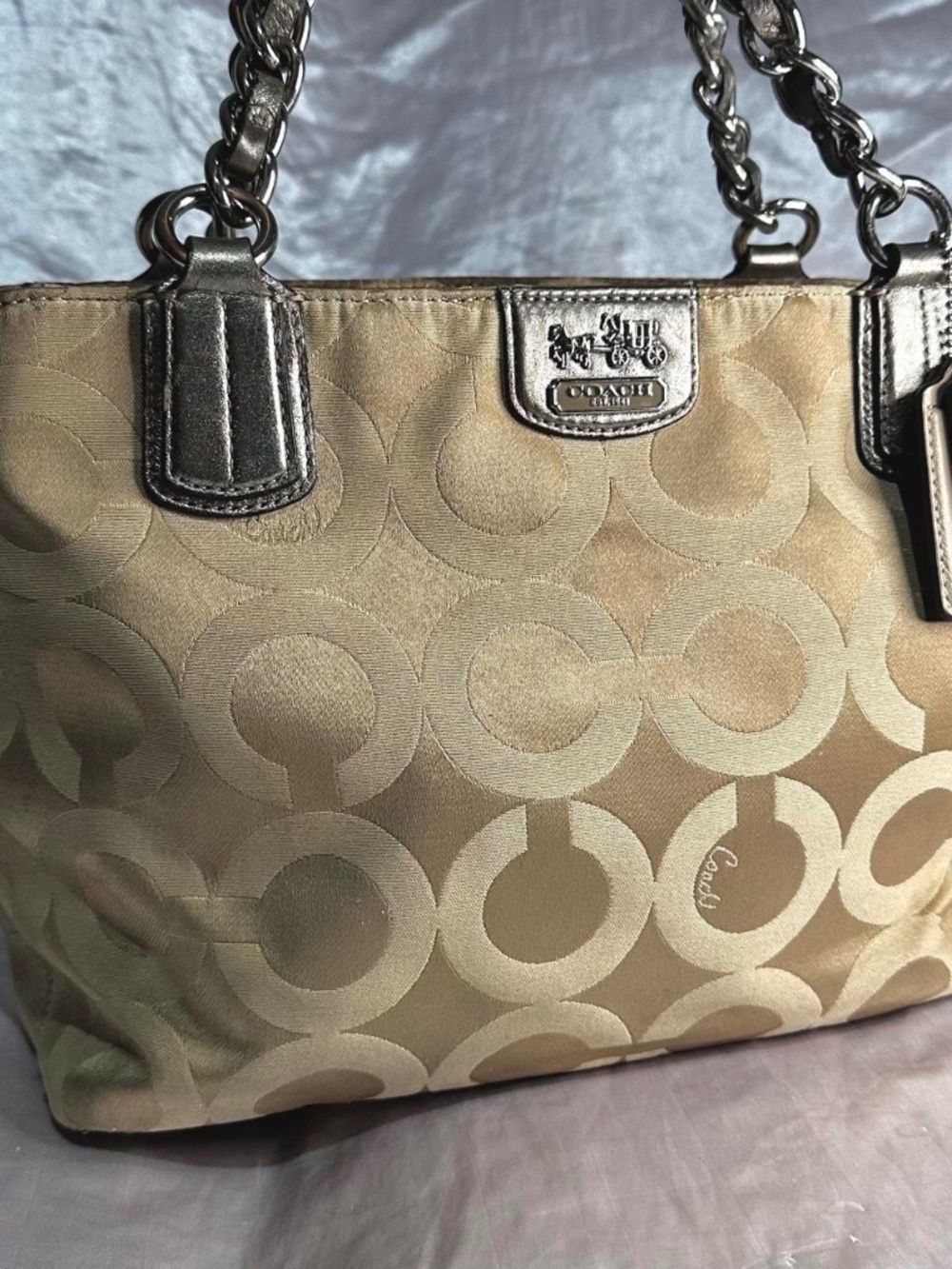 Vintage Y2K Coach Signature Beige Silver Shoulder Bag